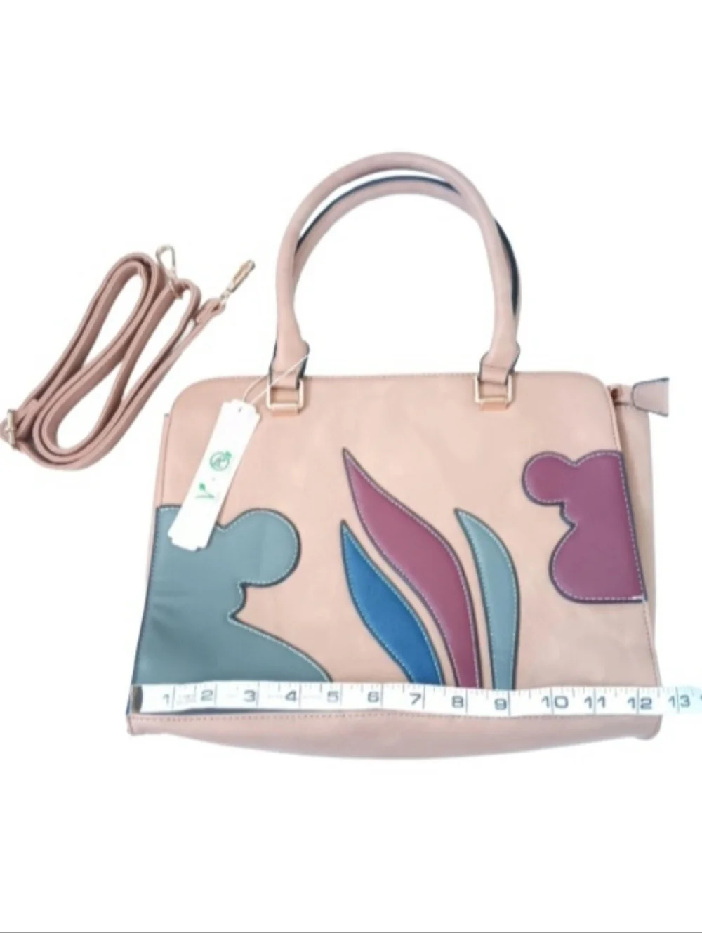 Faux Leather Large Camel Satchel Shoulder Bag | Patchwork